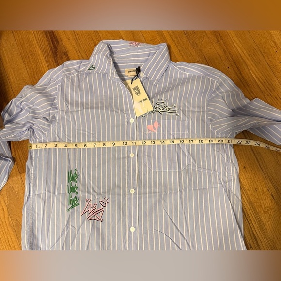 Zadig & Voltaire Tais Raye Tag Stripe Cotton Graphic Shirt - Picture 12 of 13